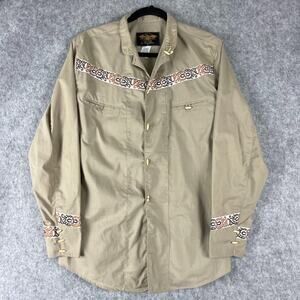 El General Western Shirt Mens Small Beige Cowboy Button Up Rodeo Country